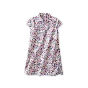 Short Sleeve CheongSam - Purple Summer Floral