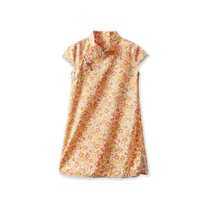 Short Sleeve CheongSam - Orange Summer Floral