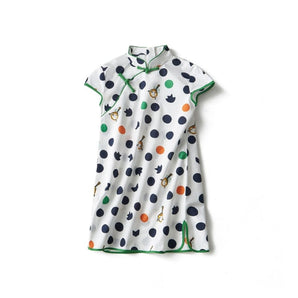 Short Sleeve CheongSam - Polka Dots