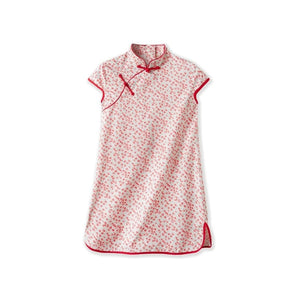 Short Sleeve CheongSam - Red Little Floral