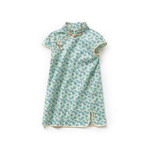 Short Sleeve CheongSam - Blue Summer Floral