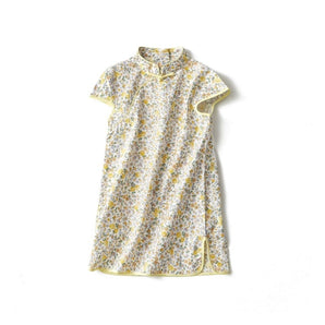 Short Sleeve CheongSam - Yellow Floral