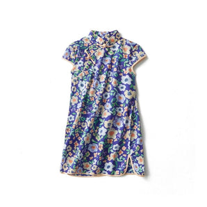 Short Sleeve CheongSam - Purple Floral