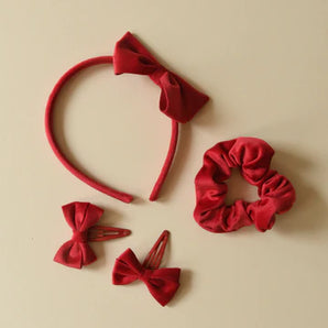 Velvet Bow School Hair Set Red