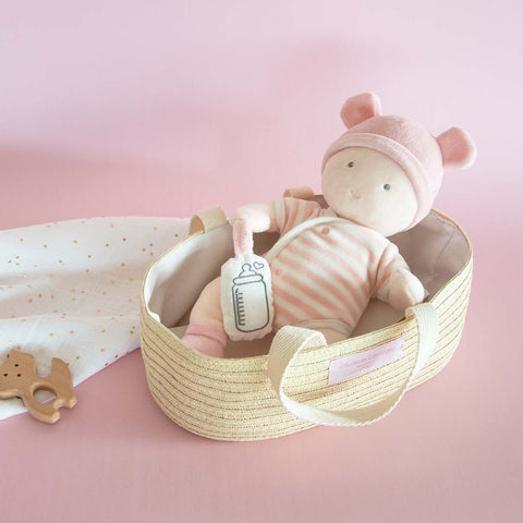 DOUDOU ET COMPAGNIE-DC3624-BABY WITH BASKET - White and Pink