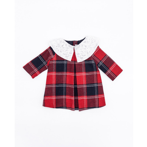 Red and Navy Tartan Mini Dress With Embroidered Collar