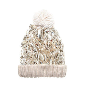 Sequin Shimmer Bobble Hat Gold